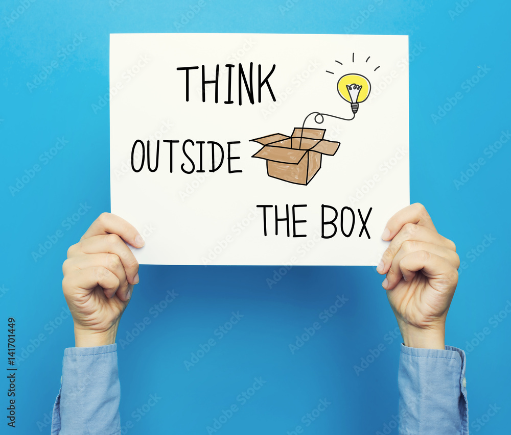 Think Outside The Box text on a white poster