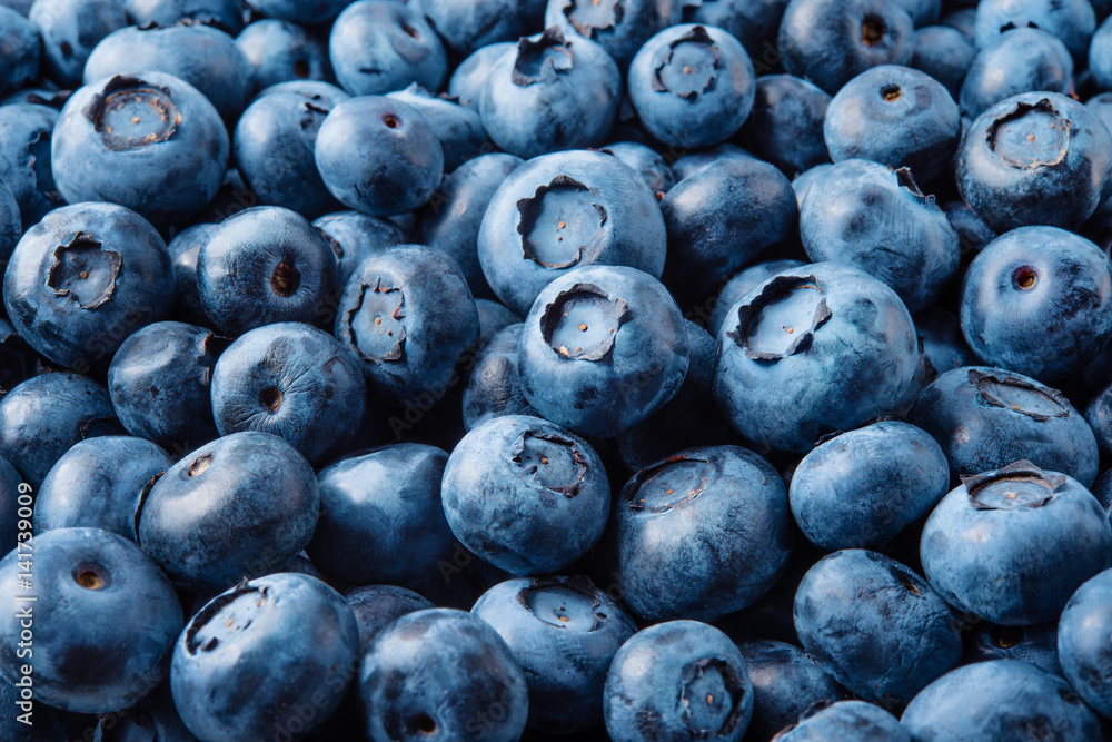 蓝莓。新鲜有机浆果宏观。水果背景