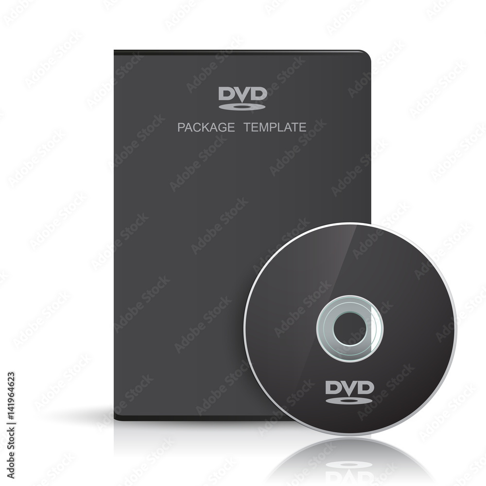 黑色DVD光盘和盒子模板，用于您的设计，矢量，隔离在白色上