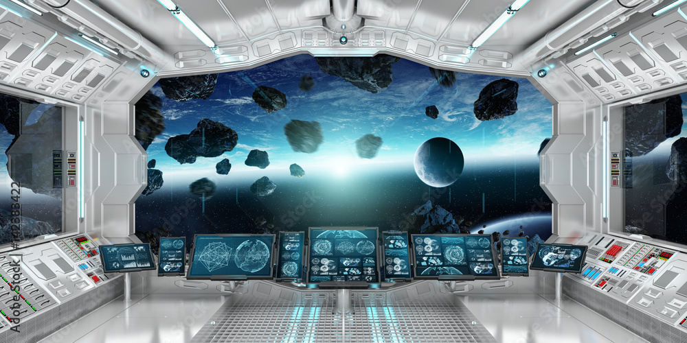 太空船内部，地球视图，NA提供的此图像的3D渲染元素