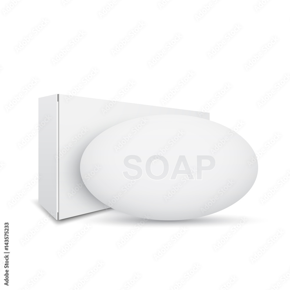 Soap with package 3d template, vector illustration, isolated on white