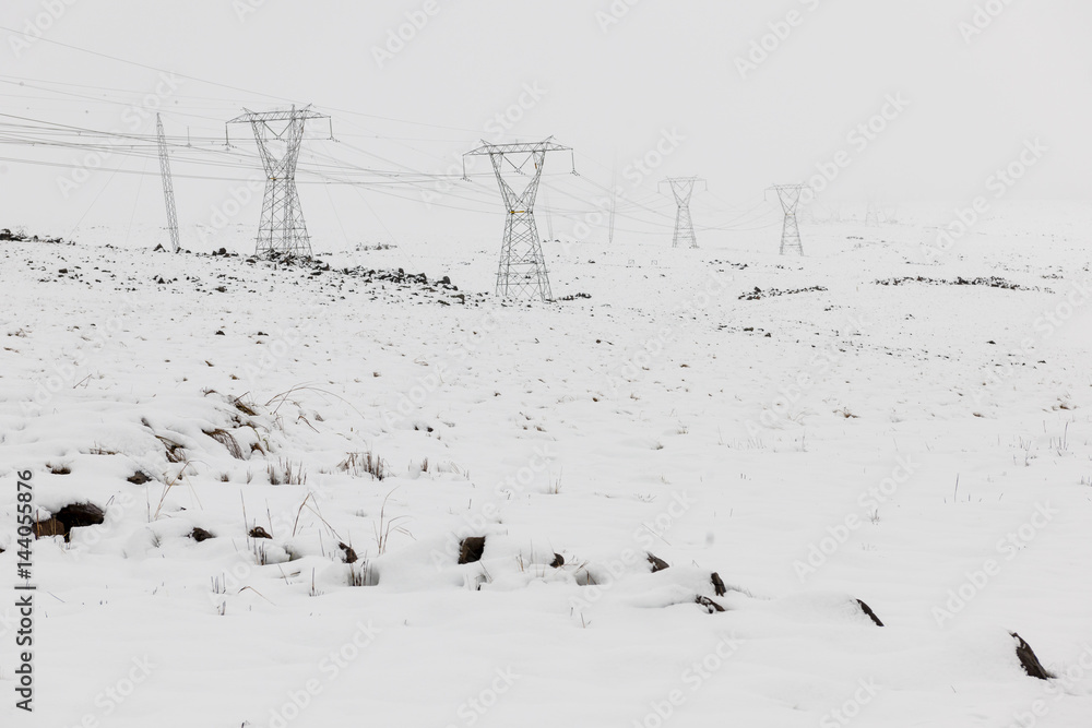 Power lines in snow. KwaZulu Natal. South Africa