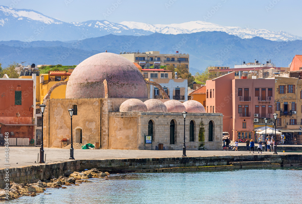 Old mosque in the port of Chania on Crete, Greece