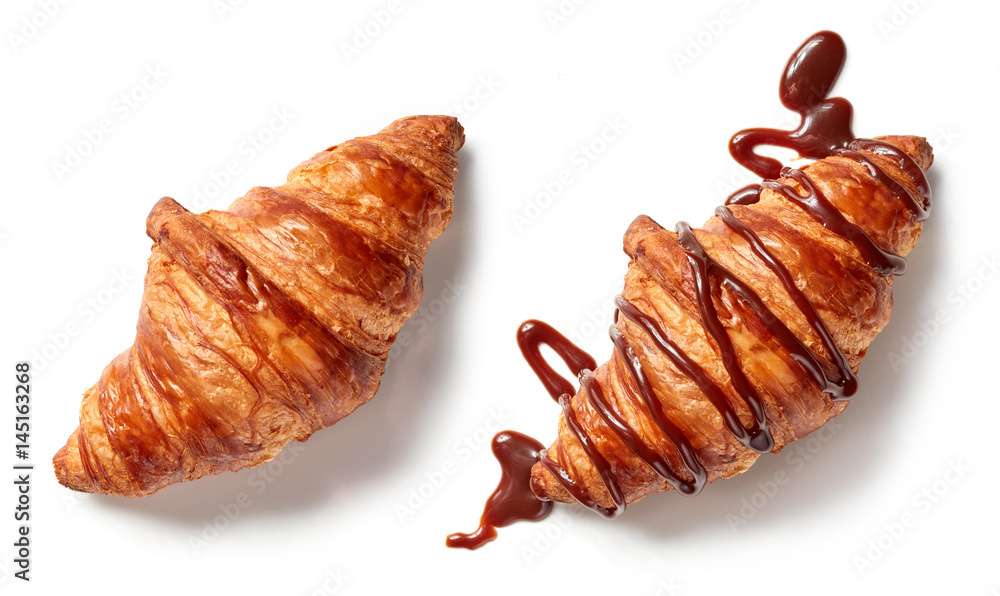 two croissants on white background