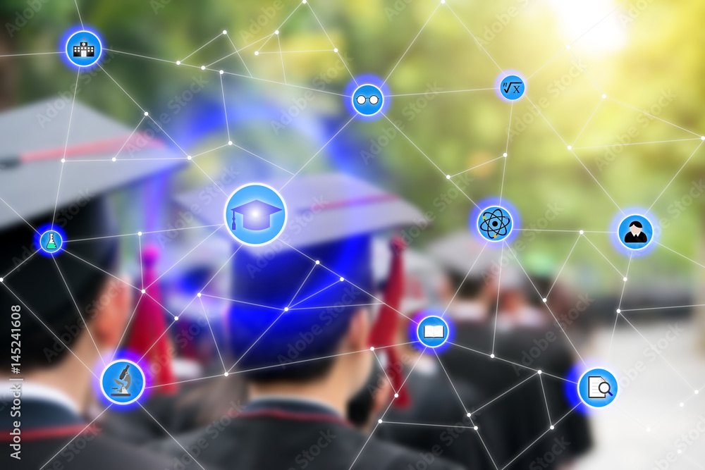 Smart education and education icon network conection with graduation in background, abstract image v