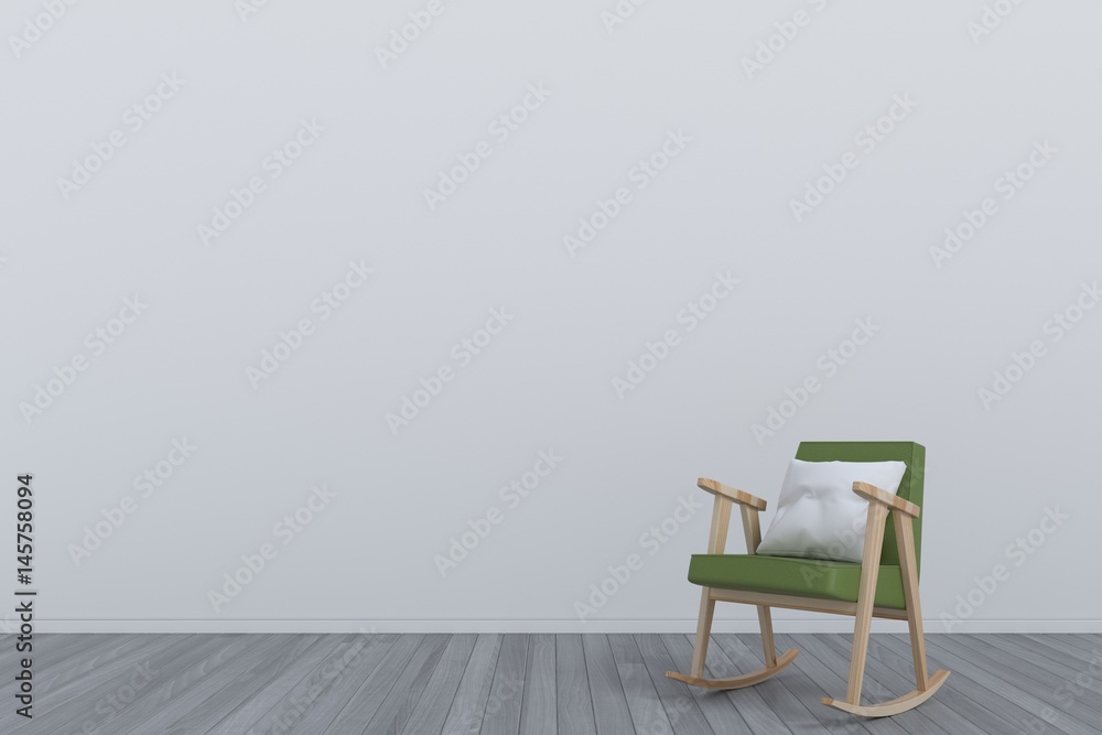 Room with green armchair On wooden floor,3D rendering