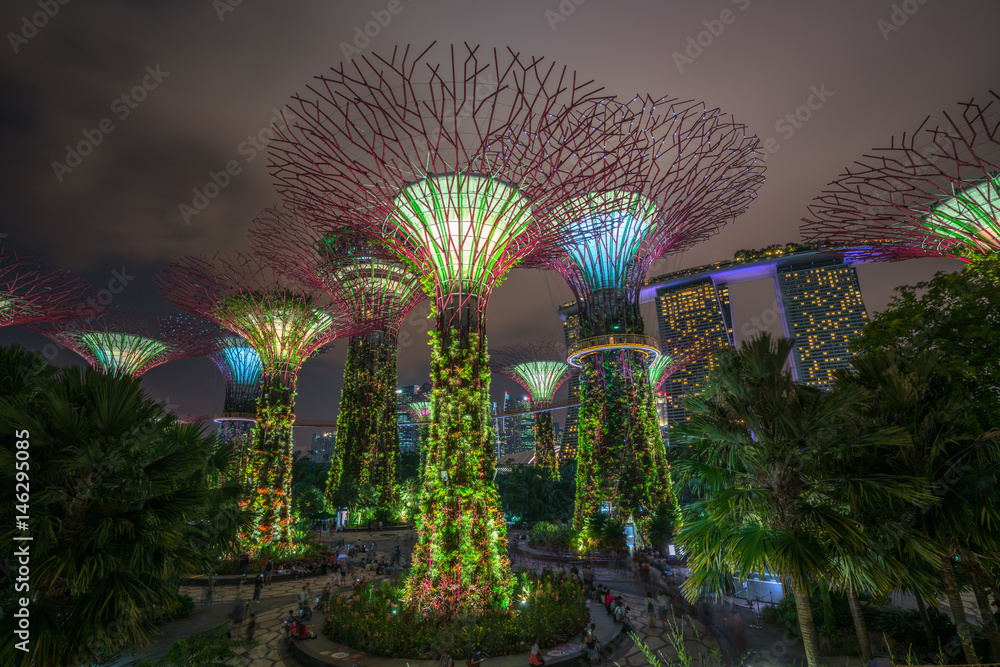 Singapore Night Skyline at Gardens by the Bay