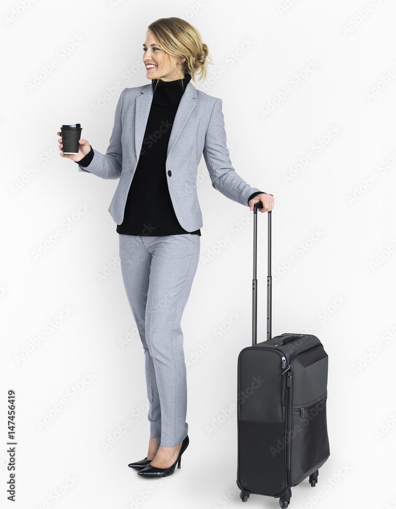 高加索商务女性旅行行李概念