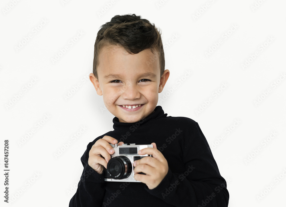 小男孩相机摄影微笑