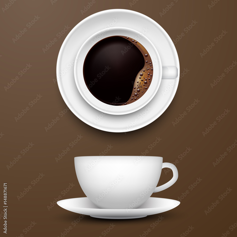 A Cup of Coffee, top and side view, realistic vector