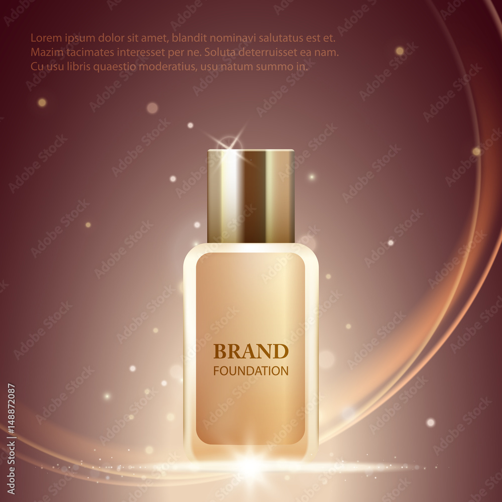 Foundation bottle package on abstract background, cosmetics design
