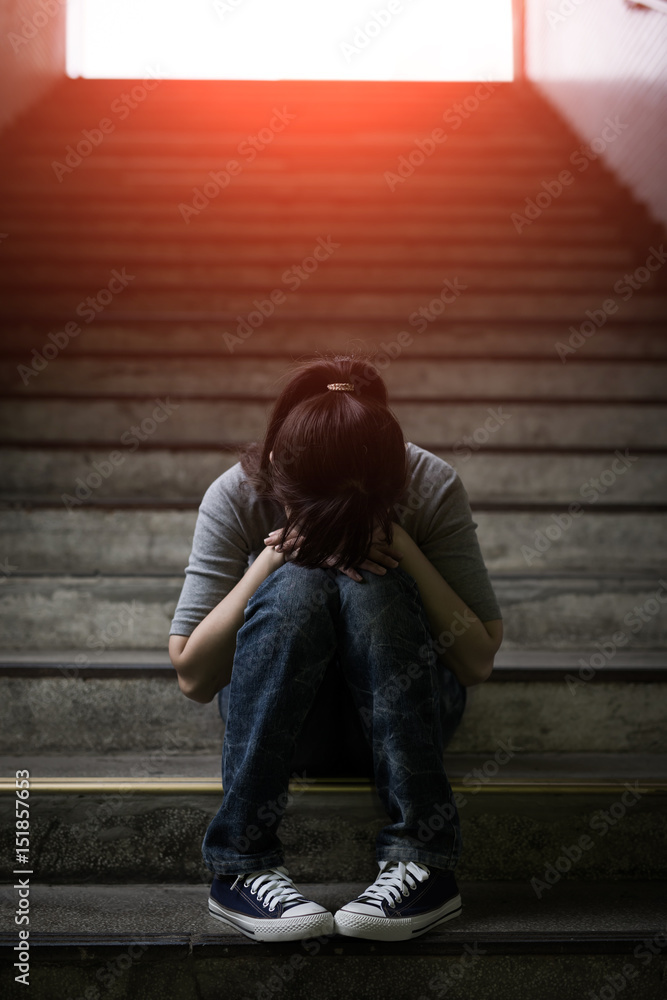 depressed woman in underground