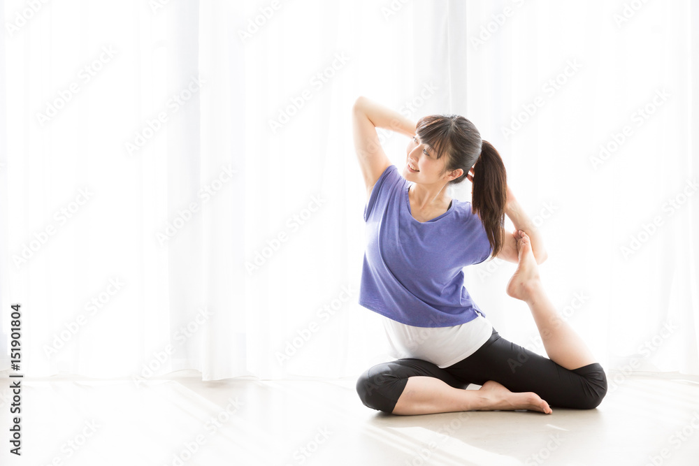 attractive asian woman yoga image