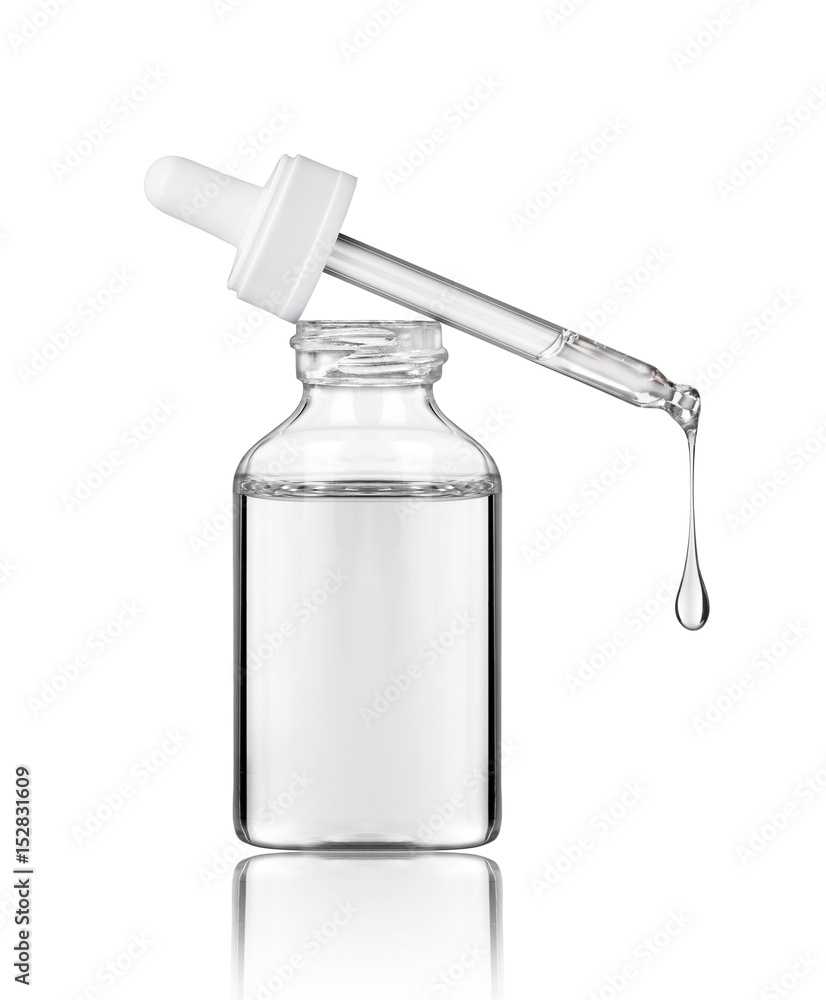 白色背景带移液管的化妆品瓶