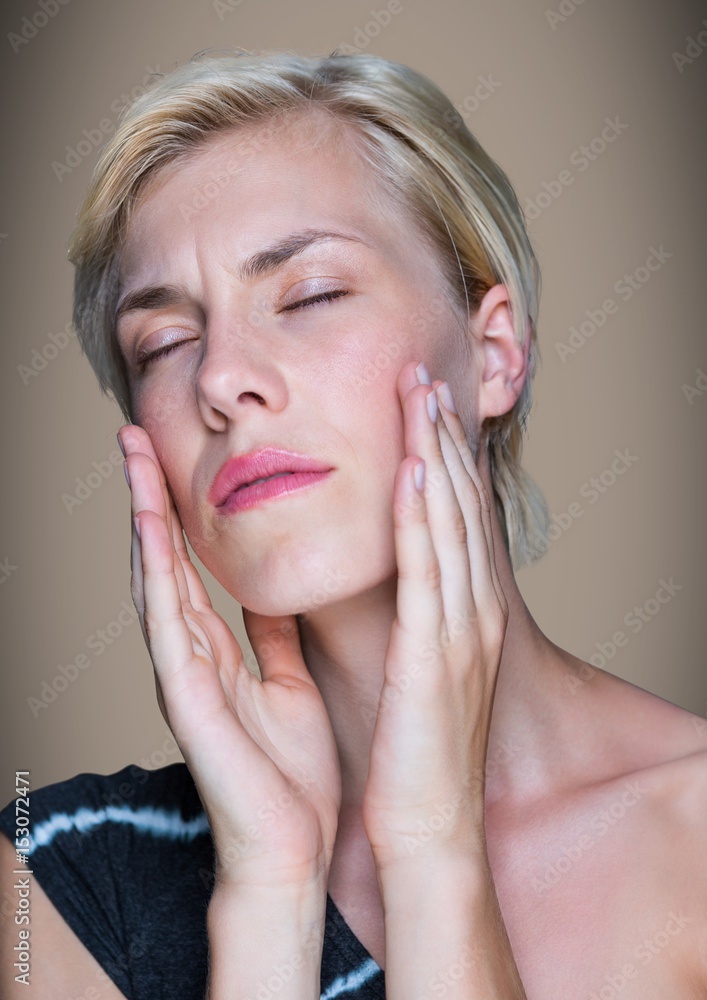 Close up of woman rubbing face 