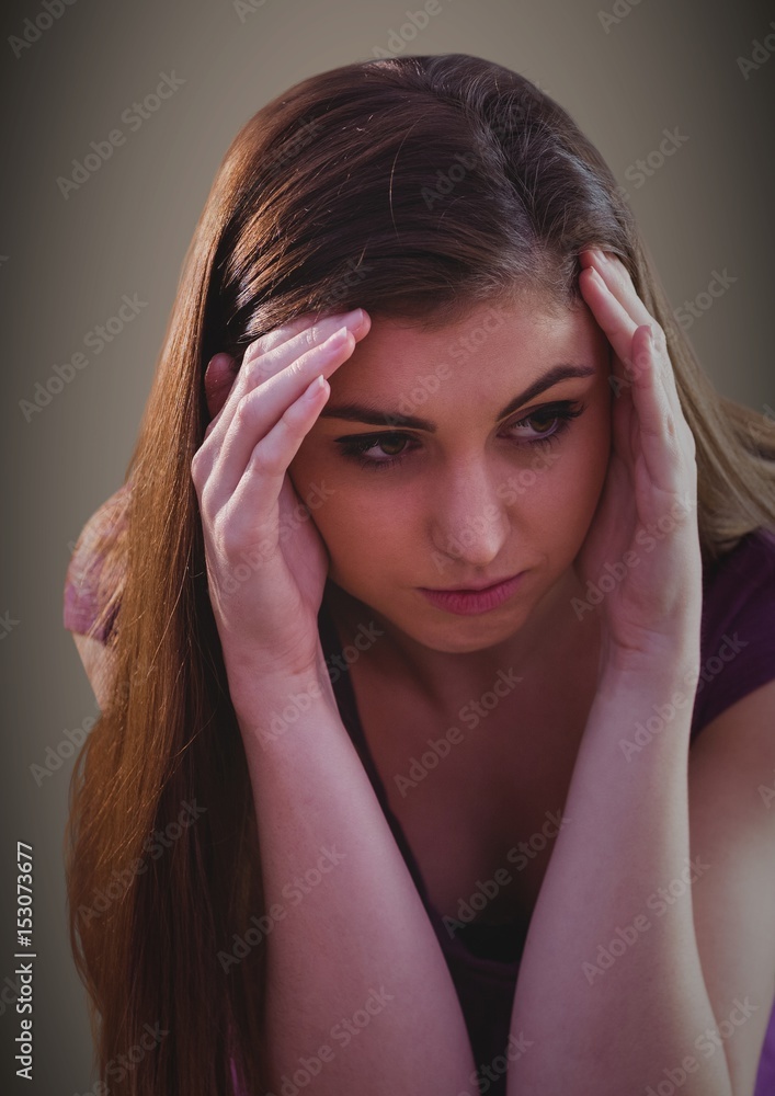 Woman hands around face 
