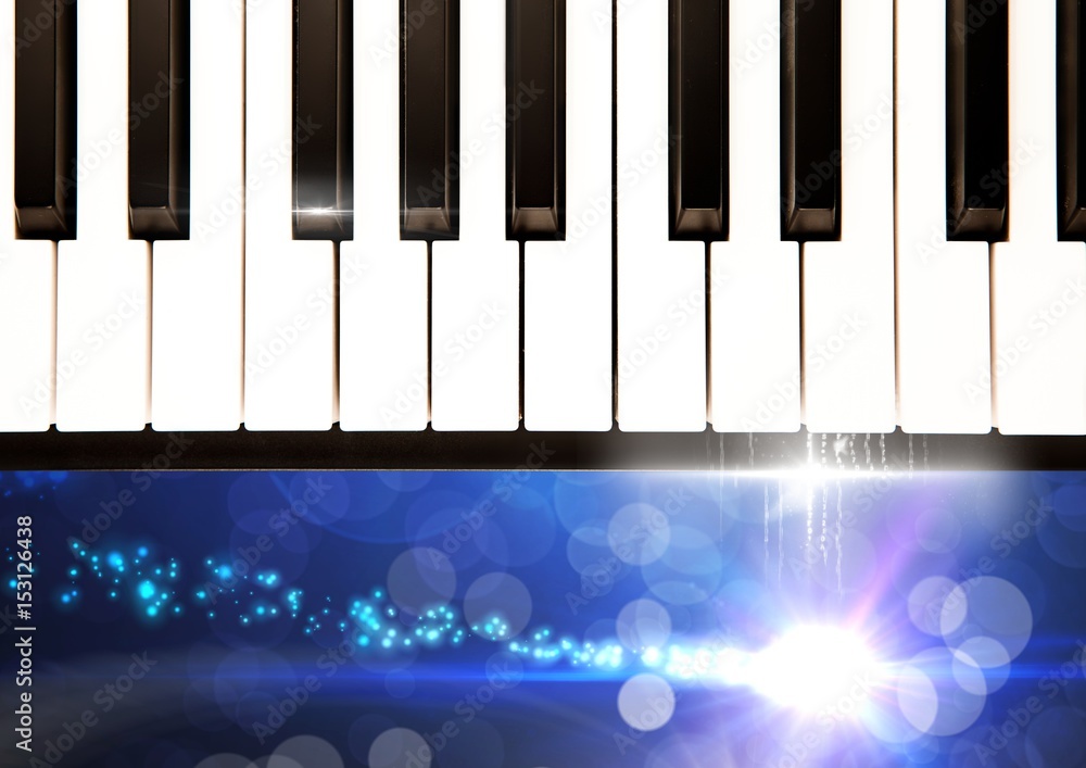 闪烁灯光的钢琴键