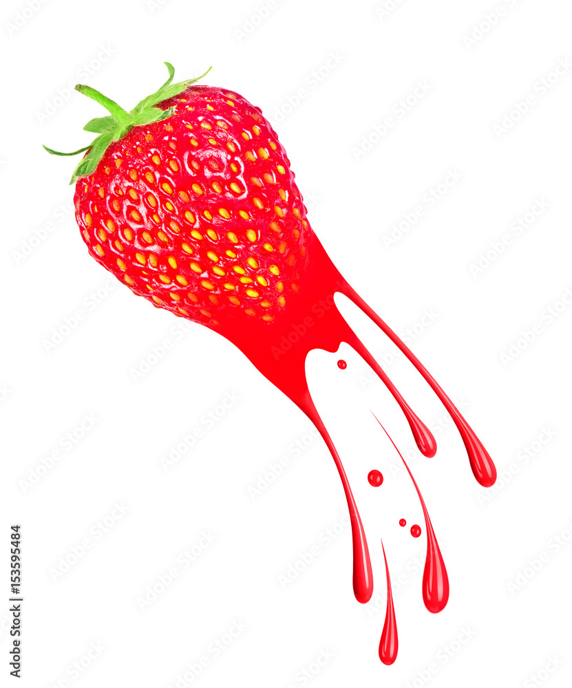 白色背景上有飞溅和油漆滴的新鲜草莓