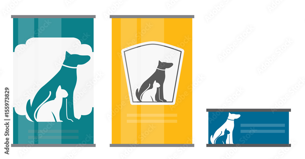 现代平面风格图标的宠物食品罐模板。De材料