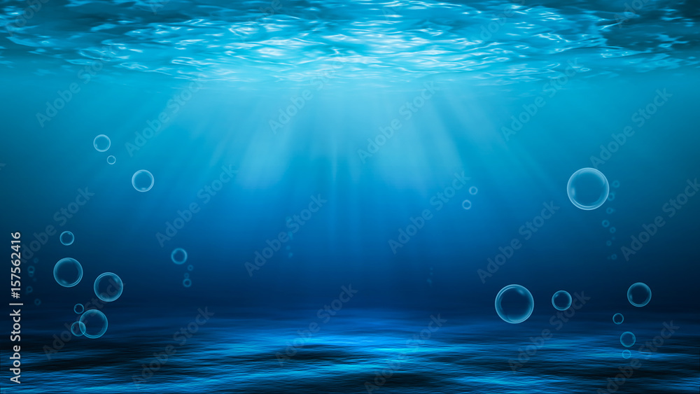 阳光和深海或水下海洋作为背景。