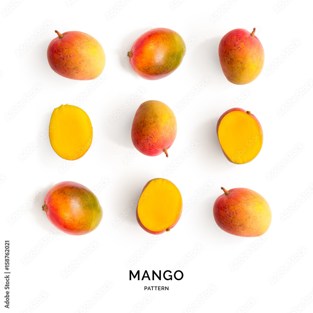 芒果无缝图案。热带抽象背景。白底芒果。