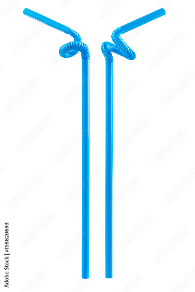 blue drinking straw isolated
