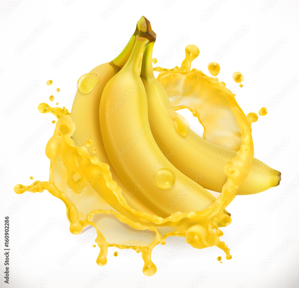 Banana juice. Fresh fruit, 3d vector icon