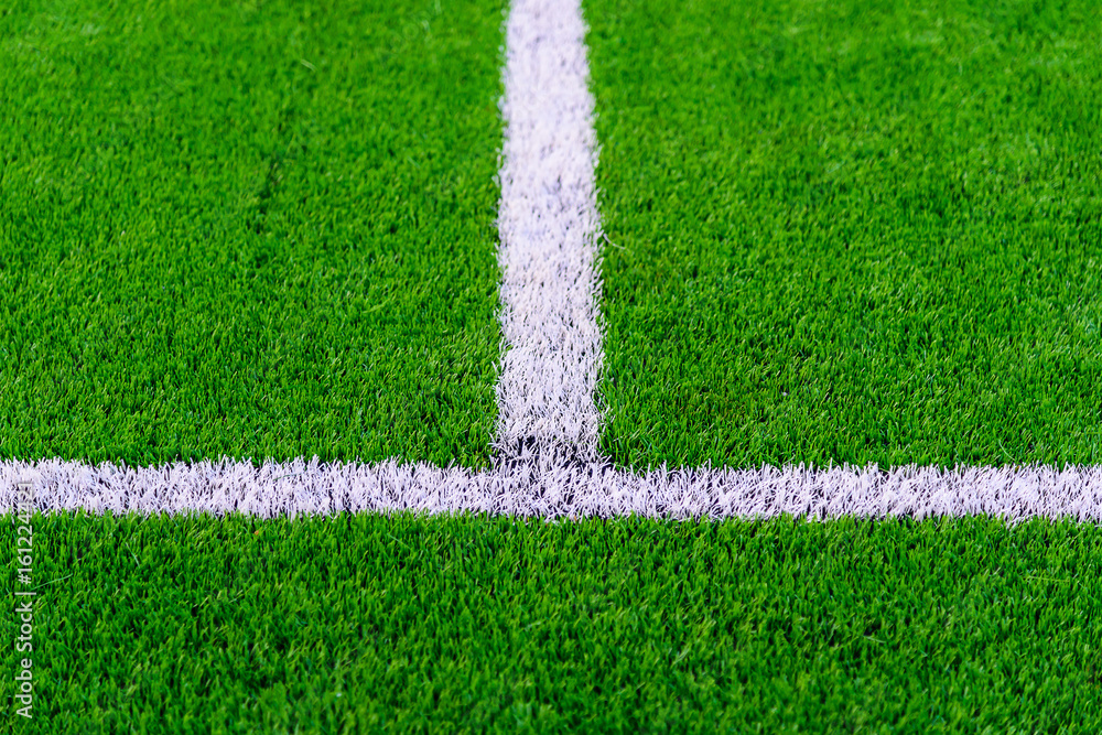 足球场绿草上的白线。选择性聚焦