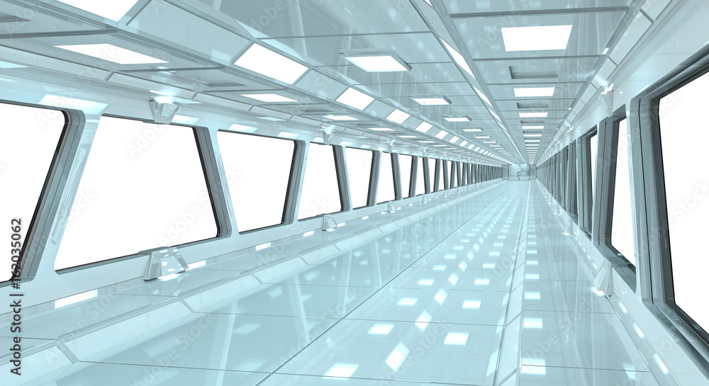 太空船白色走廊3D渲染