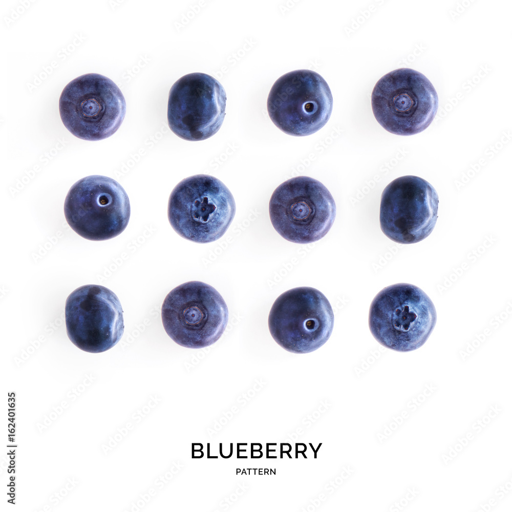 蓝莓无缝图案。热带抽象背景。白底蓝莓。