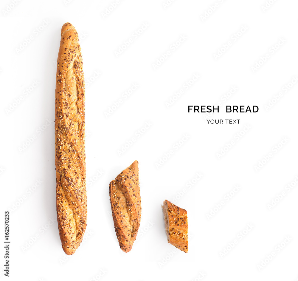 Creative layout made of bread. Flat lay. Food concept.