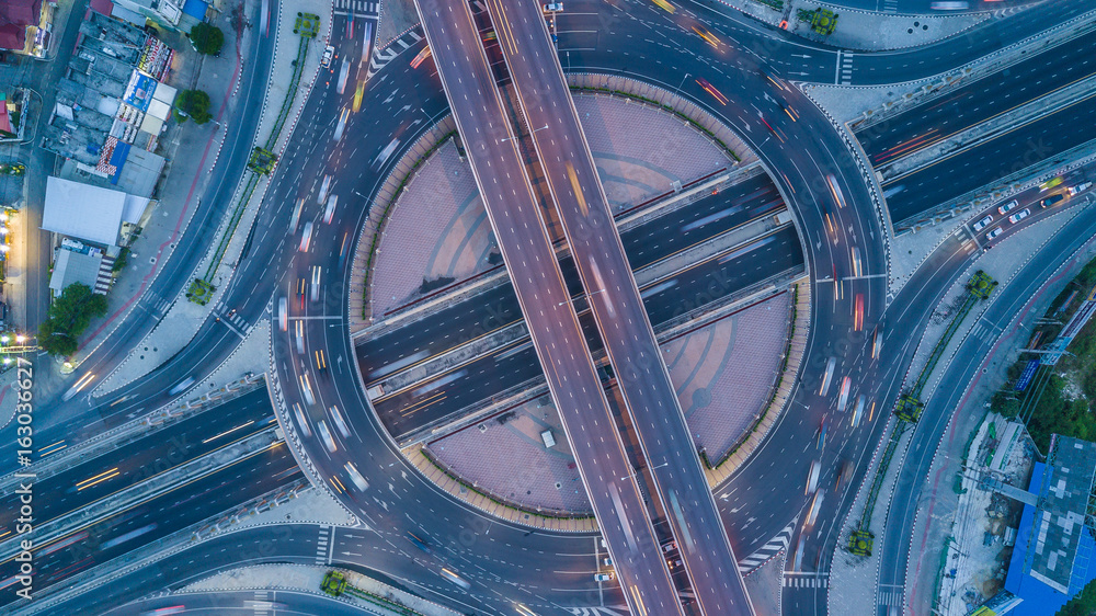曼谷市立交桥鸟瞰图，无人机拍摄，高速公路，高速公路，进口