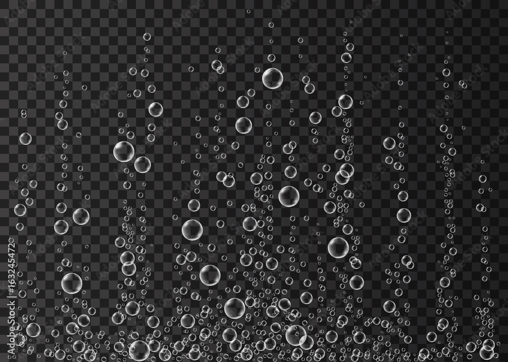 Underwater fizzing air bubbles on transparent  background.