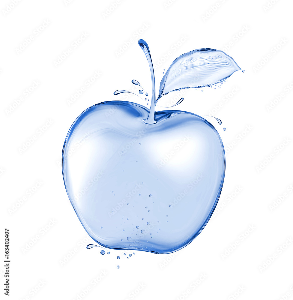 苹果上有水滴。概念图隔离在白色背景上