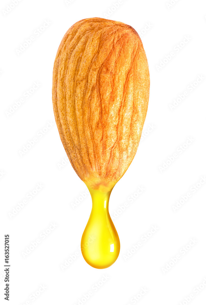 Almond oil drop isolated on white background with clipping path.