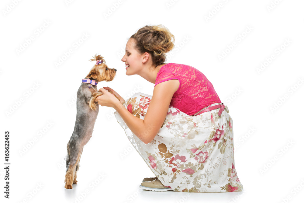 Girl with yorkie dog