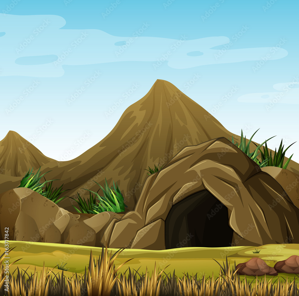 山上有洞穴的场景