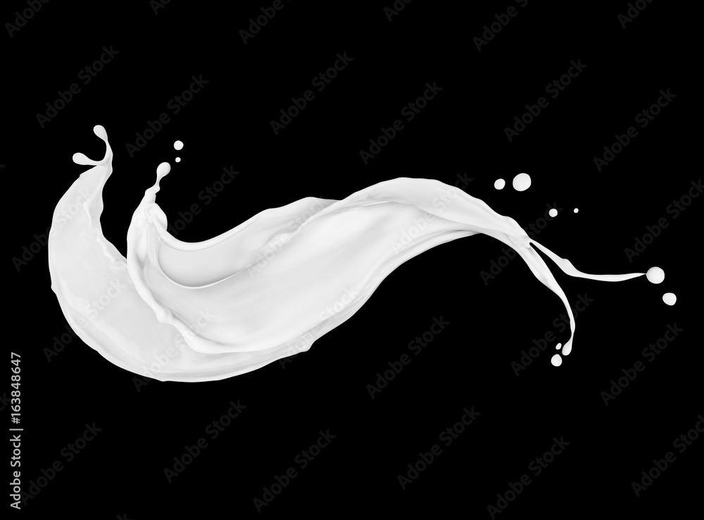 黑色背景上溅起的牛奶或奶油