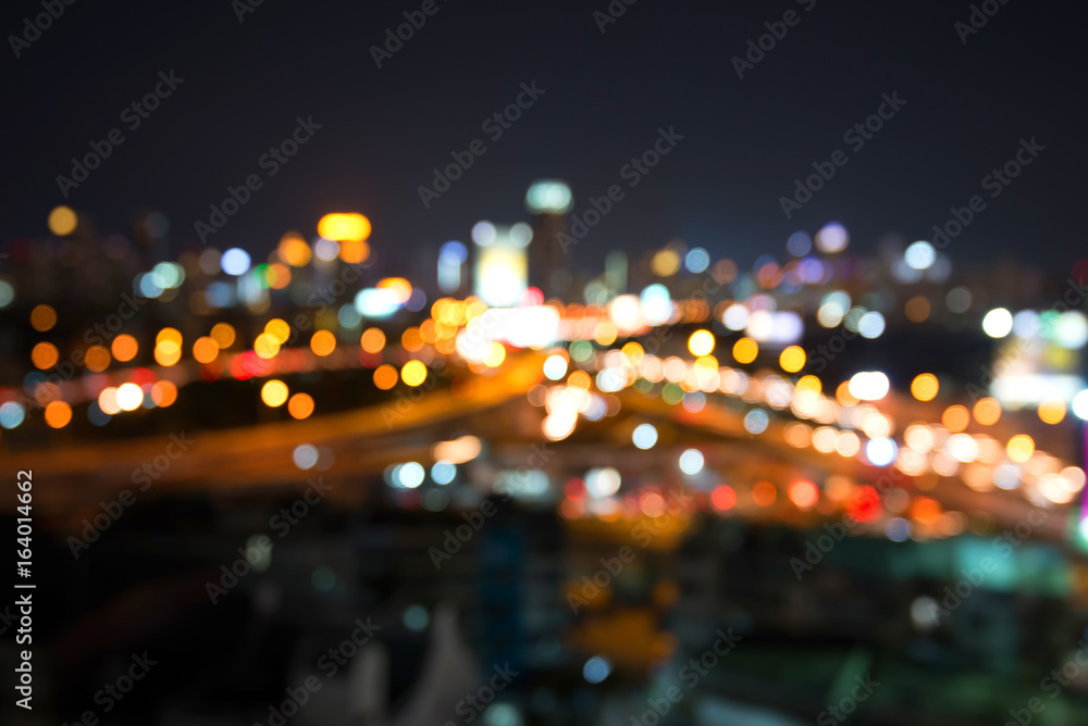 Background blur and bokeh in the streets and opened fire at the building in the city during the nigh