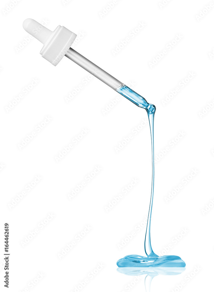 Cosmetic pipette with transparent gel isolated on white background