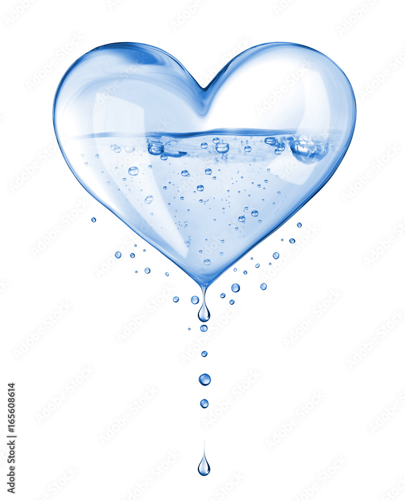 Abstract heart made of water isolated on white background