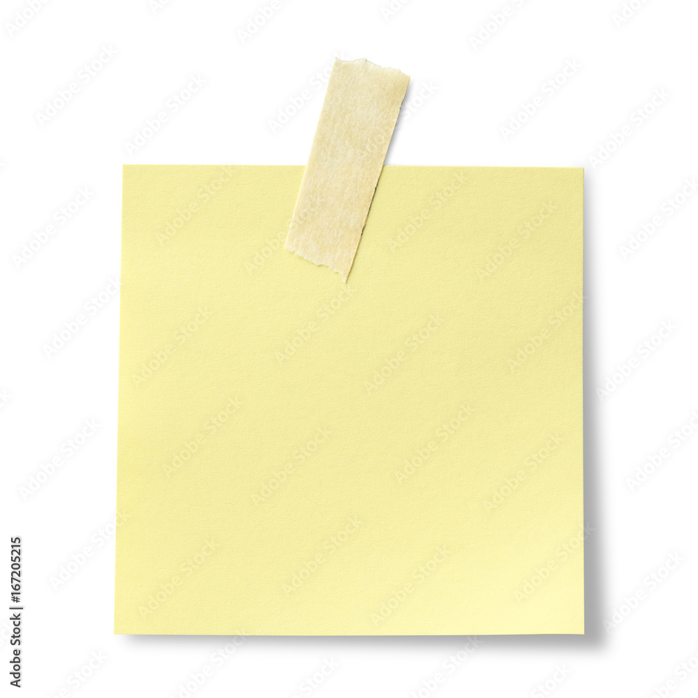 黄色便笺在白色背景上隔离，包含剪切路径