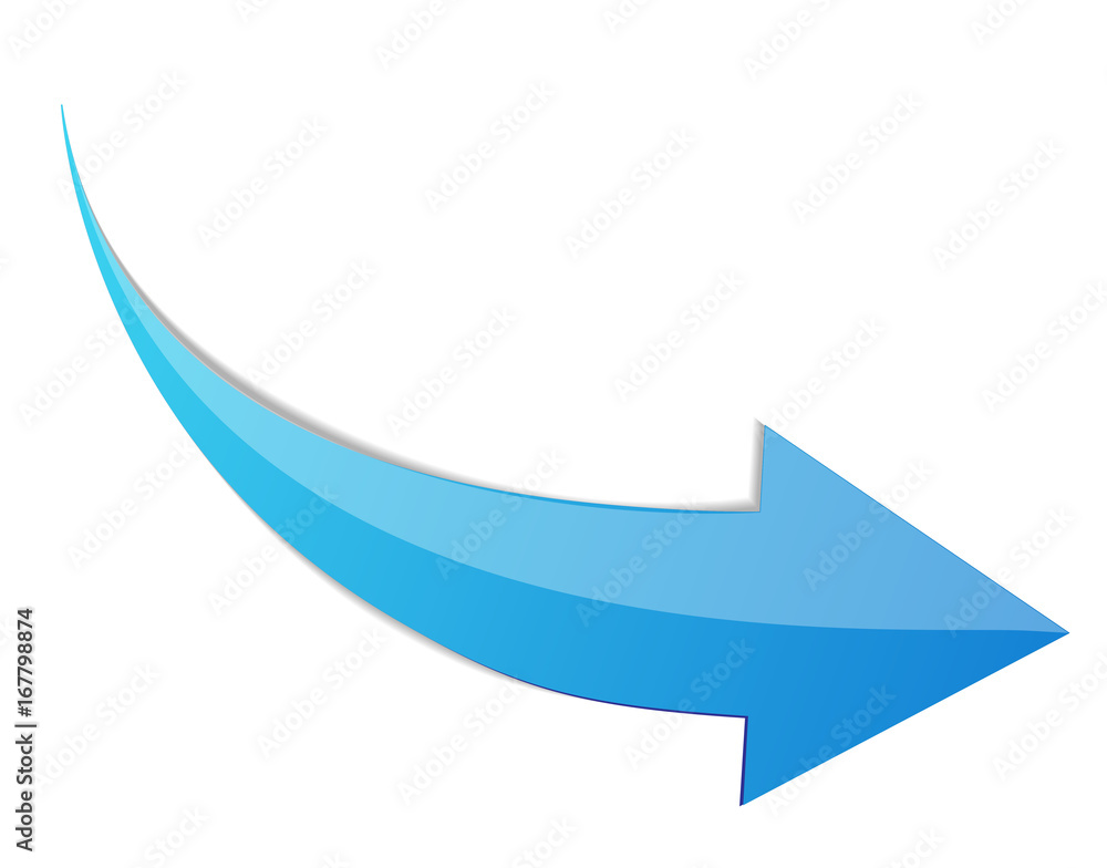 蓝色箭头三维标志图标。白色背景上隔离的矢量插图