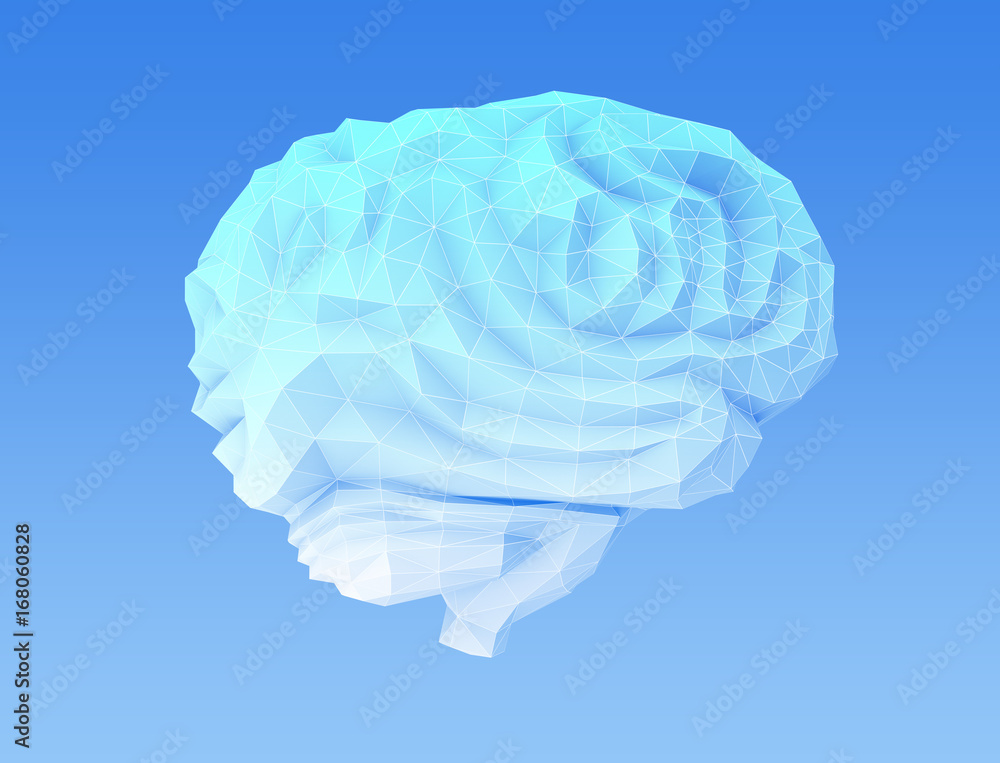 低多脑模型的侧视图。人工智能的概念。3D渲染图像。