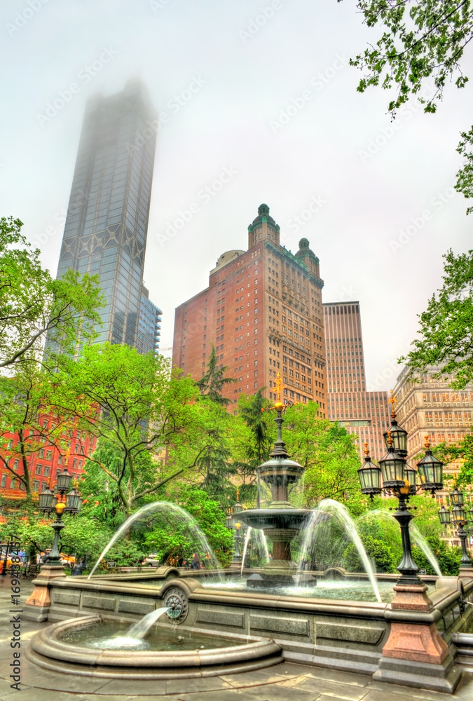 纽约市曼哈顿市政厅公园喷泉