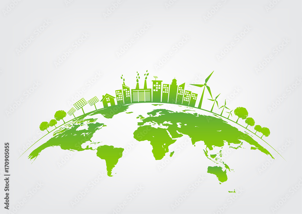 地球上的绿色城市，世界环境与可持续发展理念，矢量插图