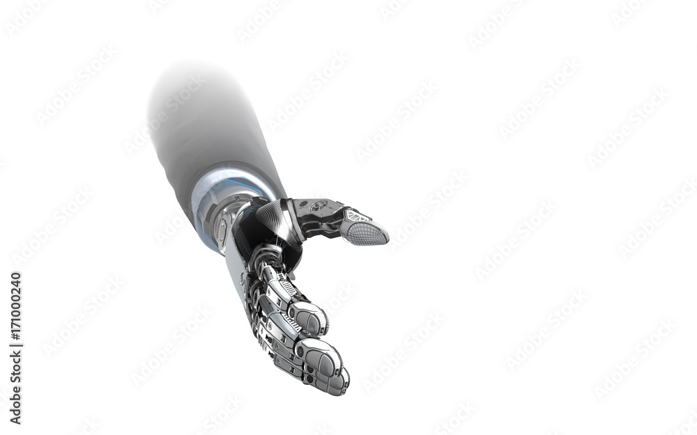 机器人商人的手在白色背景下靠近握手