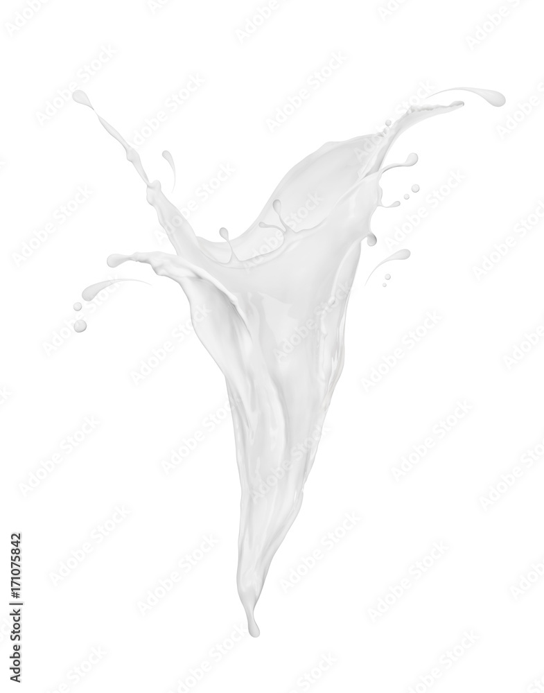 白色背景下牛奶的抽象飞溅特写