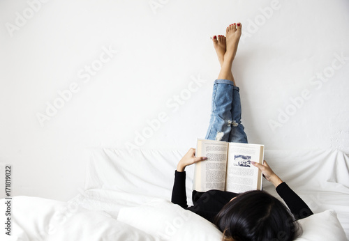 Asian woman reading lifestyle at home