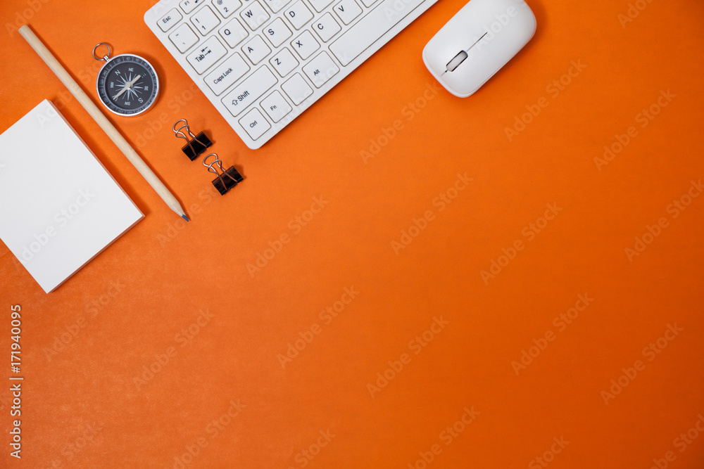 Office desk table of Business workplace and business objects of keyboard,mouse,white paper,notebook,